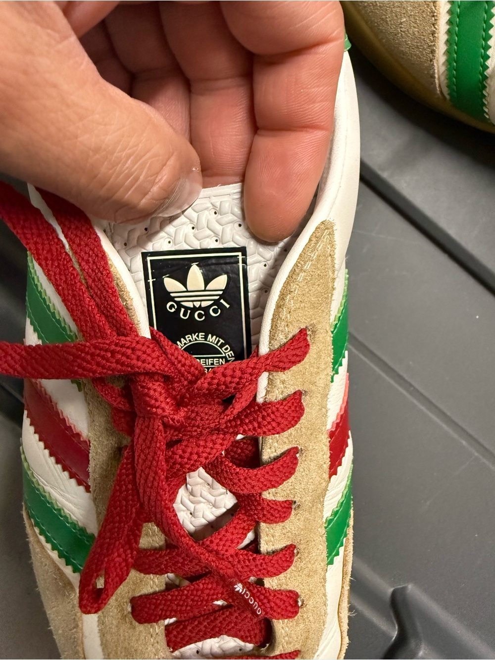 Gucci x adidas Gazelle White Leather Sneakers with Red Laces & Green Stripes - Picture 6 of 11
